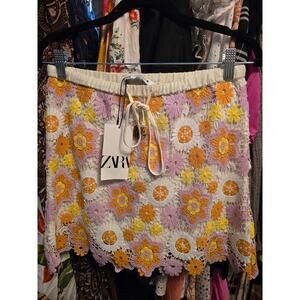 ZARA Floral Crochet Retro Mini Skirt  NWT ASO Enid Sinclair Wednesday~Medium